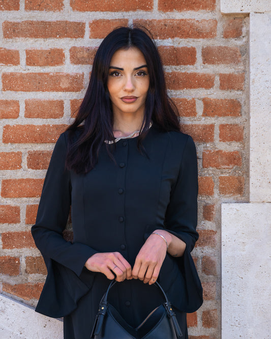 Tailored split sleeve dress in black