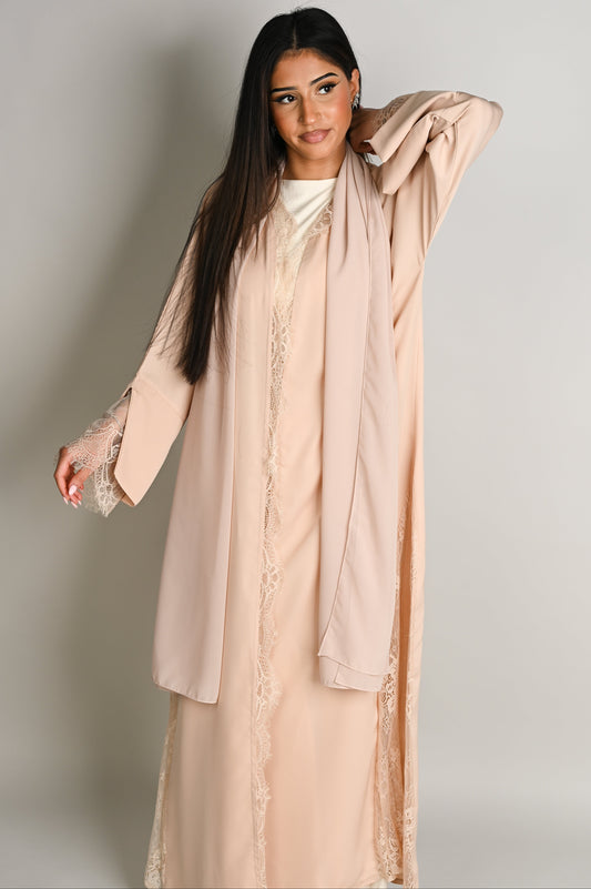 Lace abaya - Rosy beige