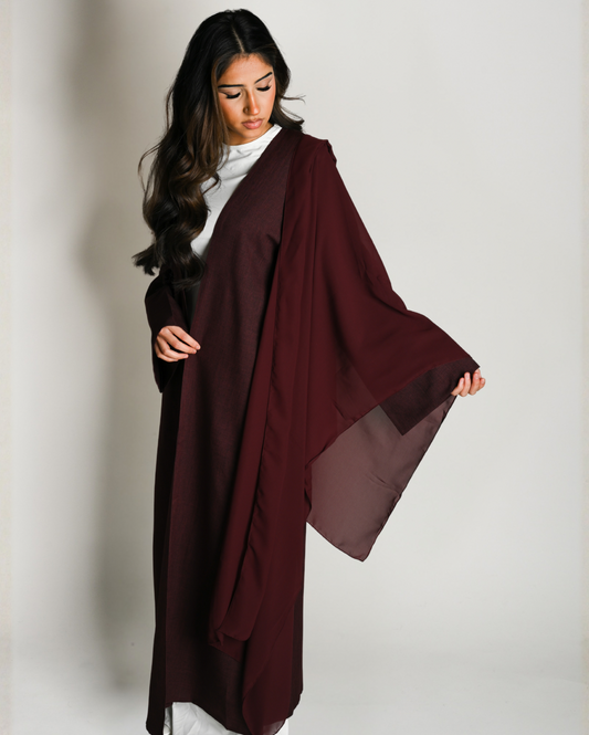 Linen blend abaya - Burgundy