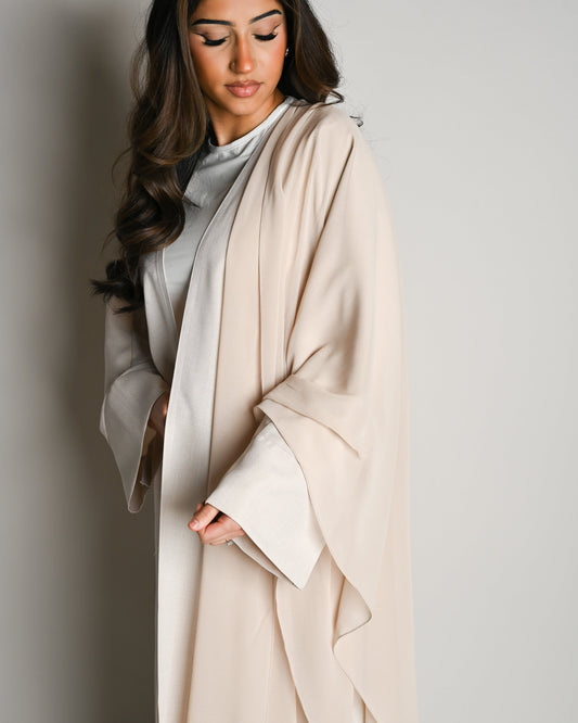 Linen blend abaya - beige