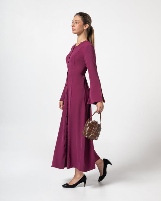 Tailored split sleeve dress in plum