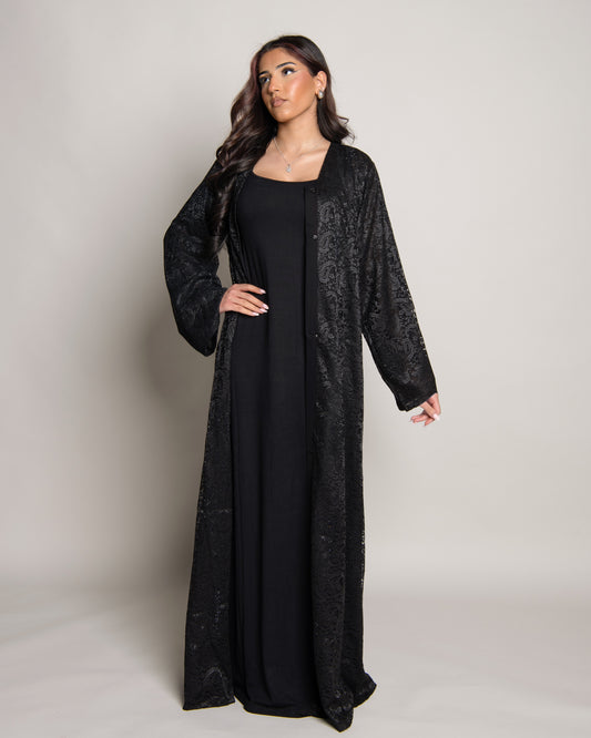 Black full lace glitter abaya Ellem Atelier Black full lace glitter abaya Ellem Atelier