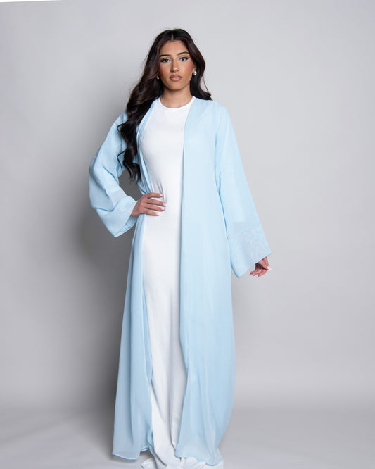 Light blue open chiffon abaya