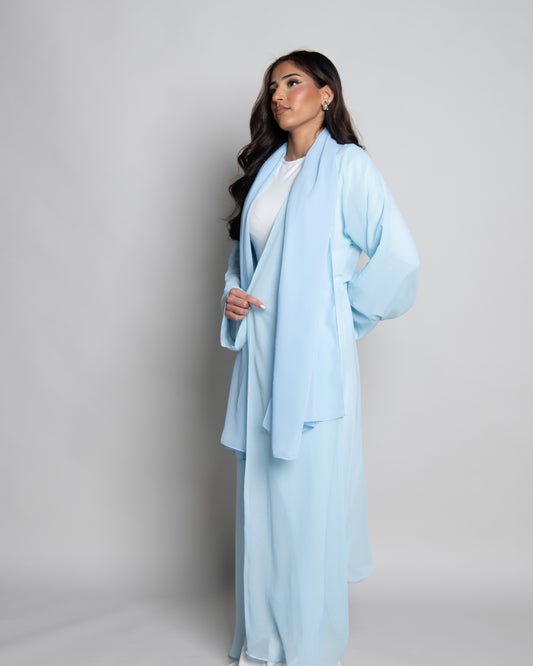 Light blue open chiffon abaya